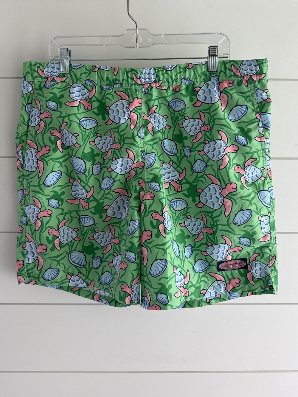 Vineyard Vines Men’s Green Swim Trunks with Pink & Blue Turtle Print